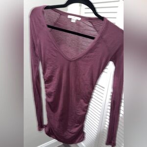 James Perse sheer long sleeve ruched sides maroon beautiful top Size 1